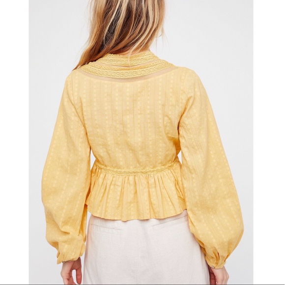 FREE PEOPLE Oberoi Yellow Lace Trim Tassel Blouse - Picture 4 of 11